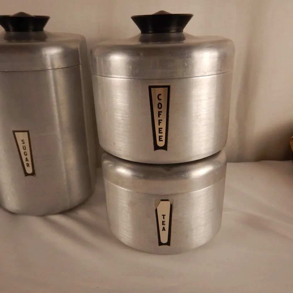 Kromex Aluminum Canisters Set of 4 Coffee Tea Sugar Flour MCM Retro